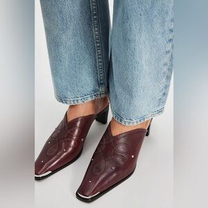 Free People Roxi Metal Tip Studded Leather Western Mules